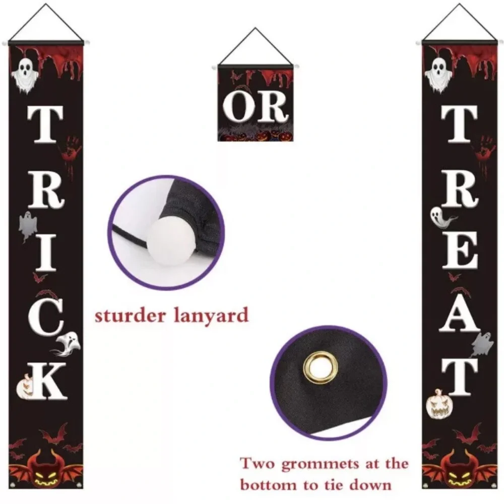 Trick or Treat Halloween Banners 3pc Door Decorations Porch Hanging Signs New